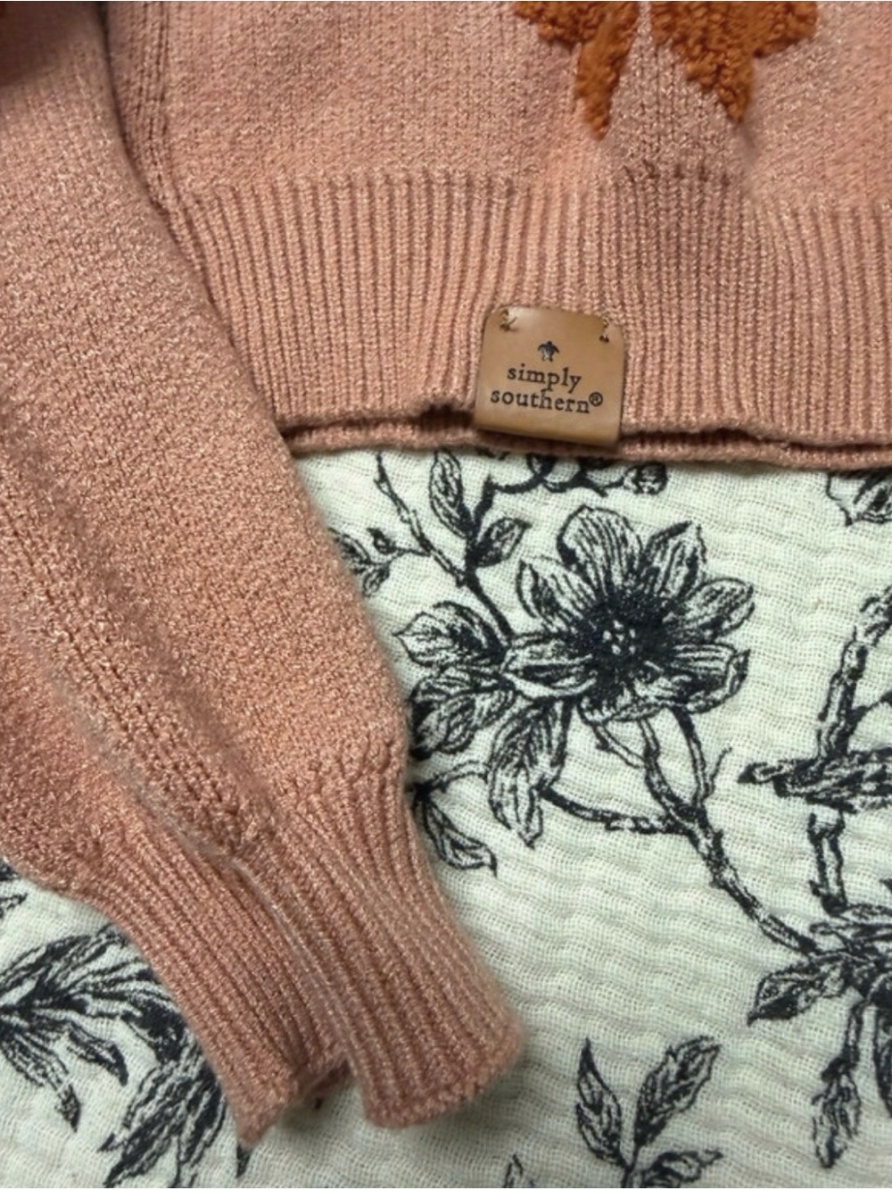 Simply Southern rust Floral cropped Crewneck Sweater - Picture 3 of 8